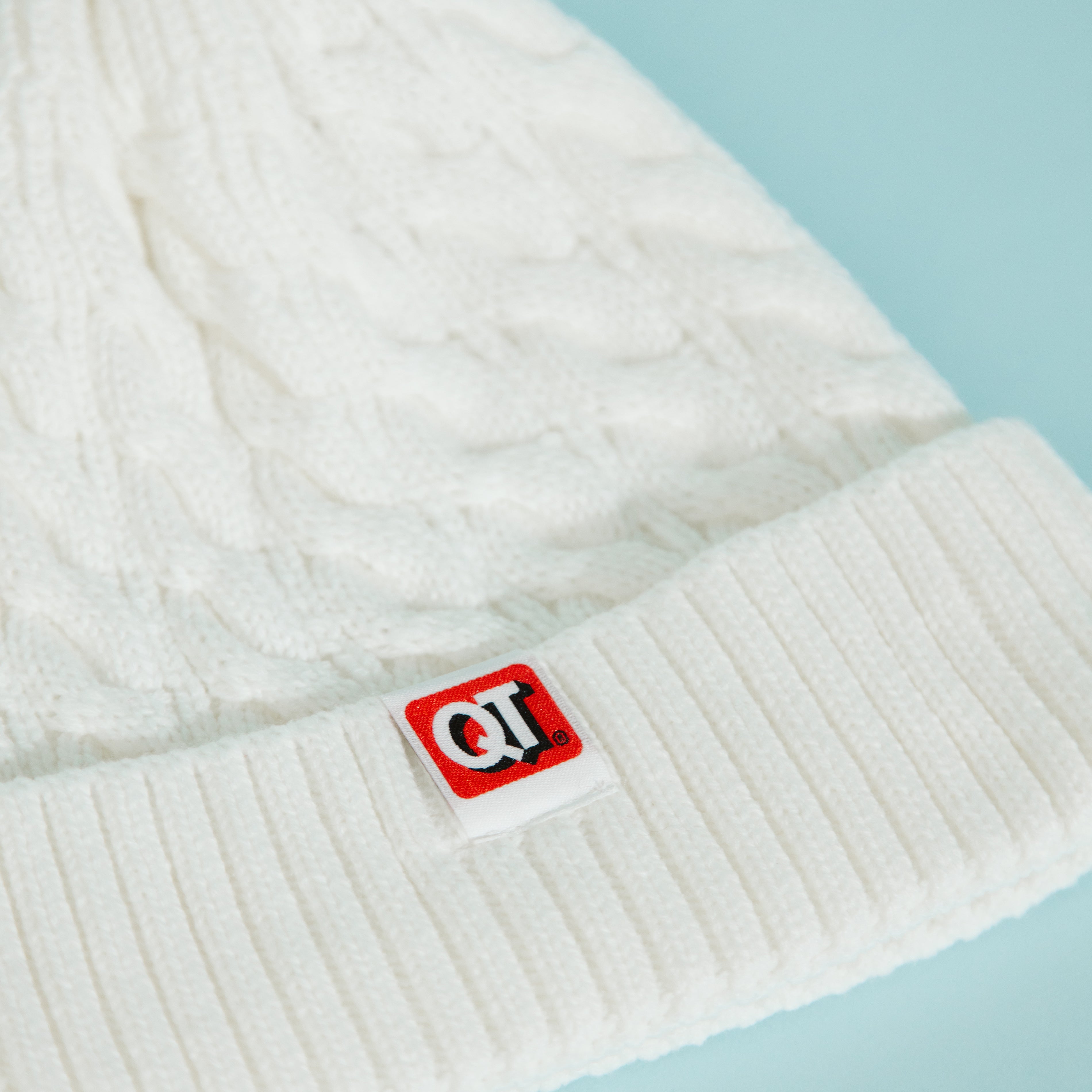 QT White Cable Knit Beanie