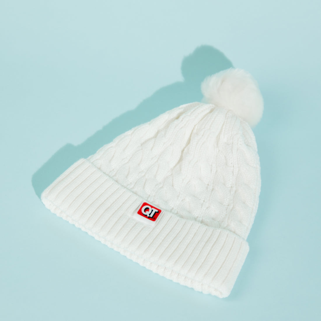 QT White Cable Knit Beanie